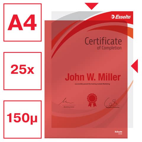 Cartellina a L in PVC Esselte Crystal A4 rosso - conf. 25 pz - 554330